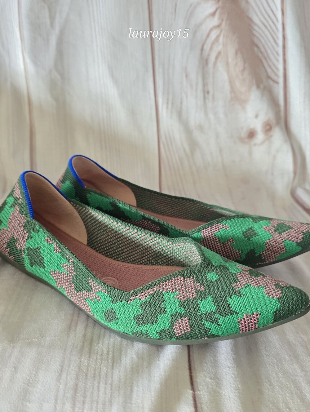 Rothys Botanicamo The Point Flats Green Pink Retired Knit Eco Womens 8.5